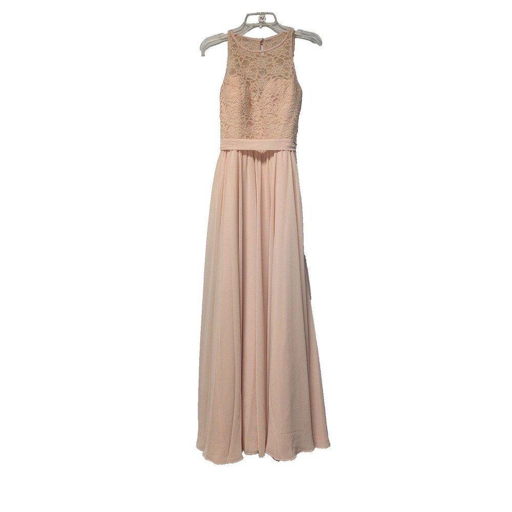 Kennedy Blue Chiffon Formal Maxi Dress Bridesmaid Size 6 Blush Lace Halter Top